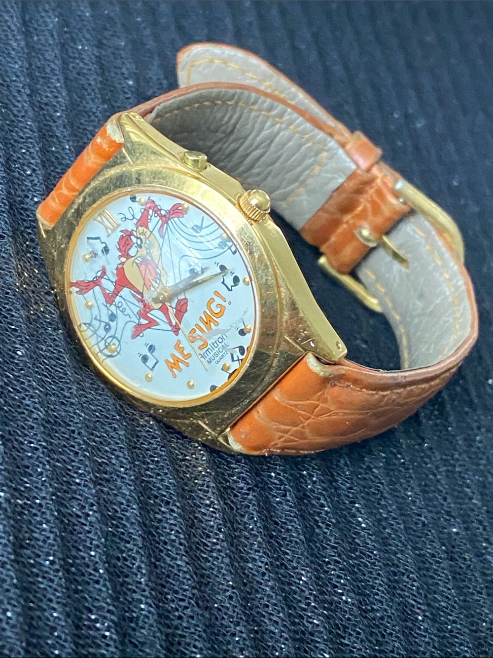 Armitron Gold-Tone Case Watch with Orange Leather Strap and Character Dial